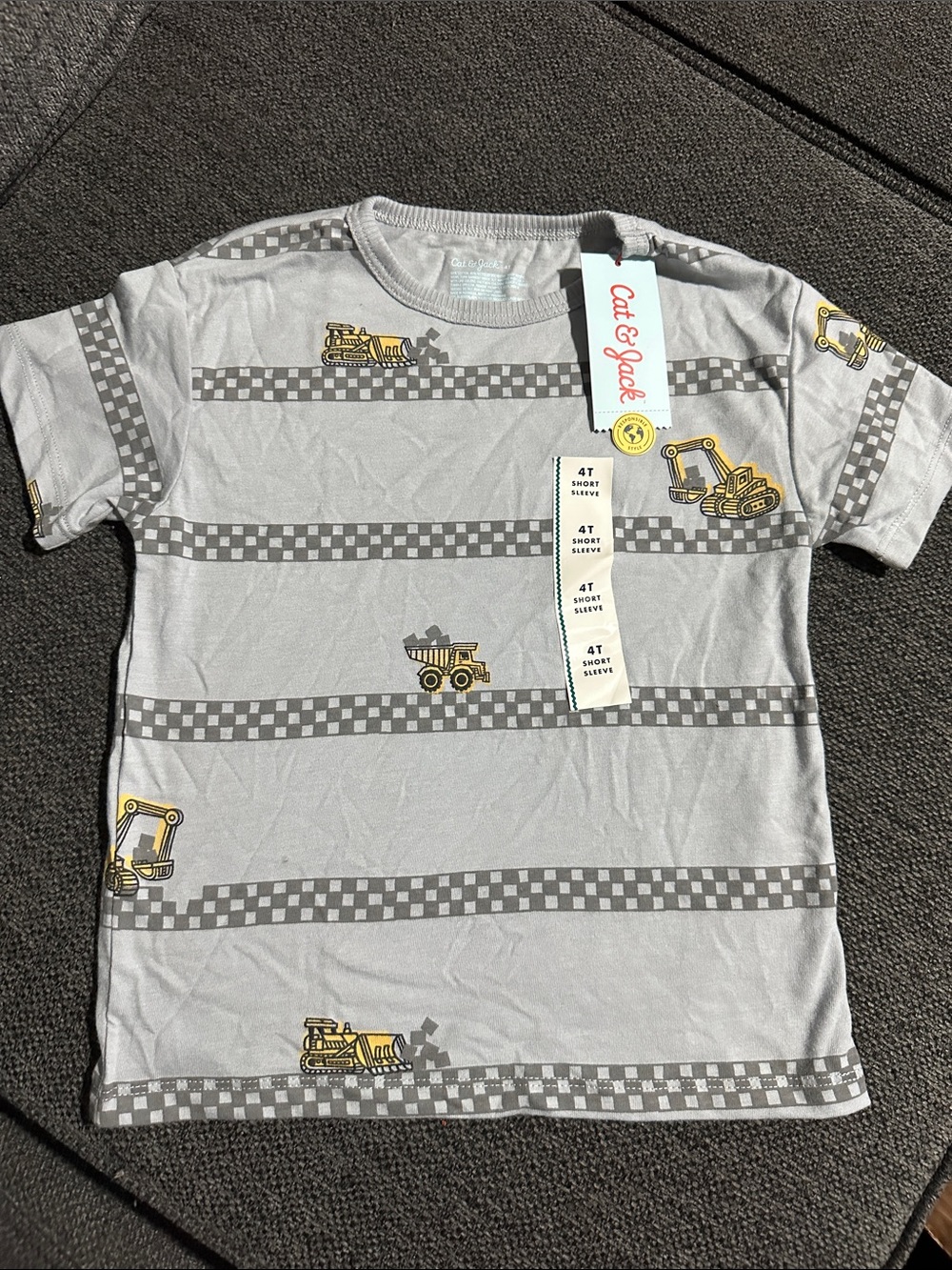 Cat & Jack Light Gray Tee with Yellow Construction Trucks - Kids